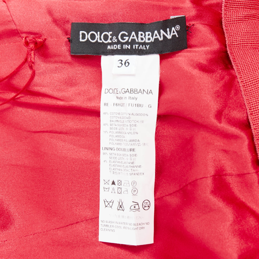 DOLCE GABBANA red cotton silk blend lace tulle fit flared dress IT36 XXS