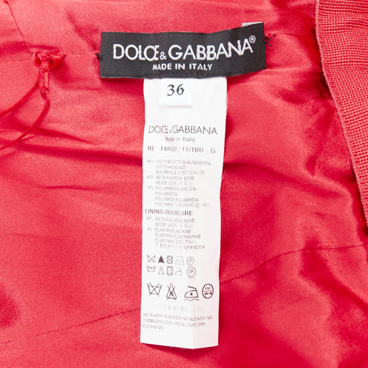 DOLCE GABBANA red cotton silk blend lace tulle fit flared dress IT36 XXS