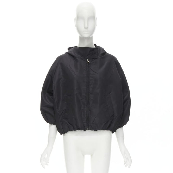 PRADA Vintage 2006 black silk taffeta rounded bubble cut hooded jacket IT40 S