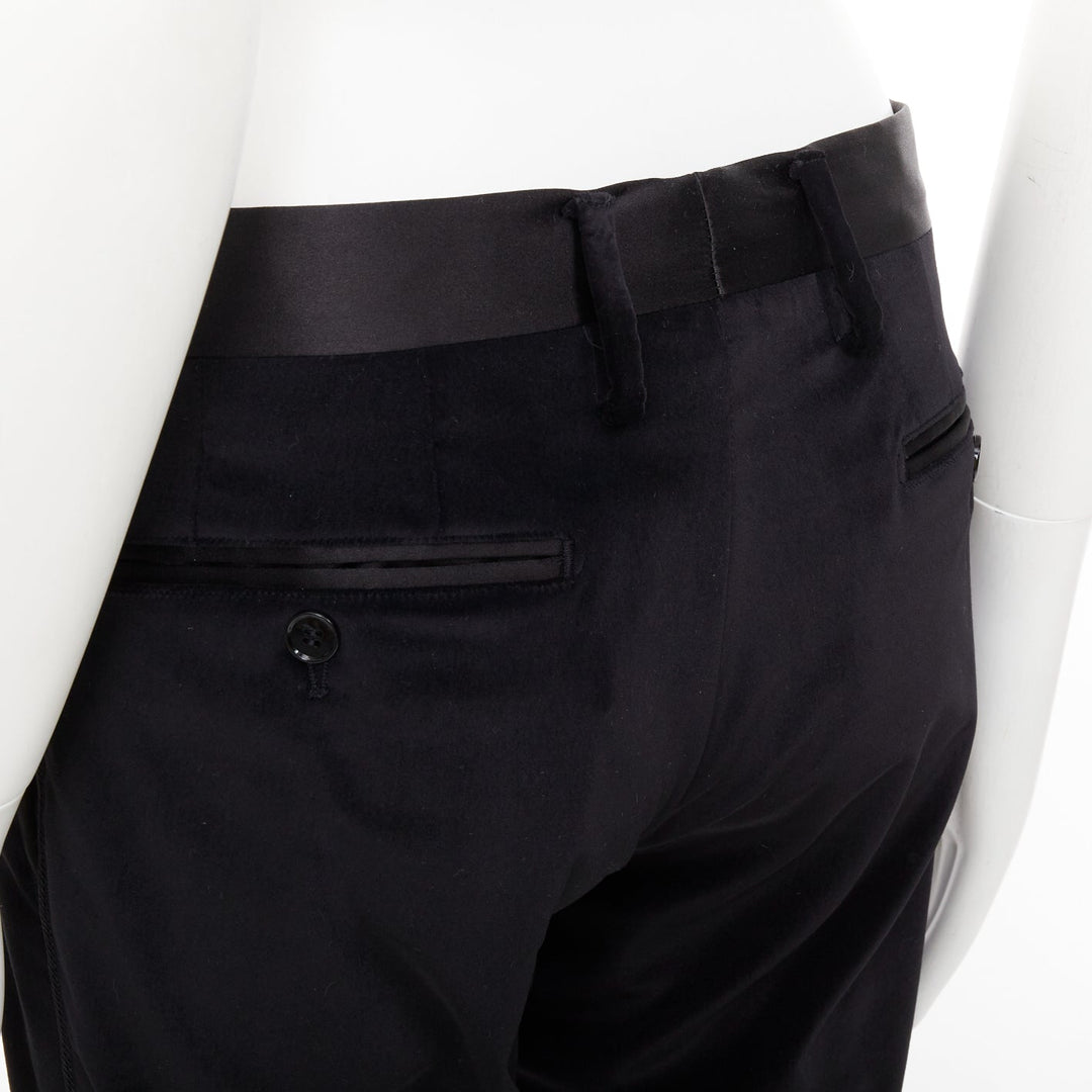 DOLCE GABBANA black cotton blend velvet satin trim tuxedo pants IT44 XS