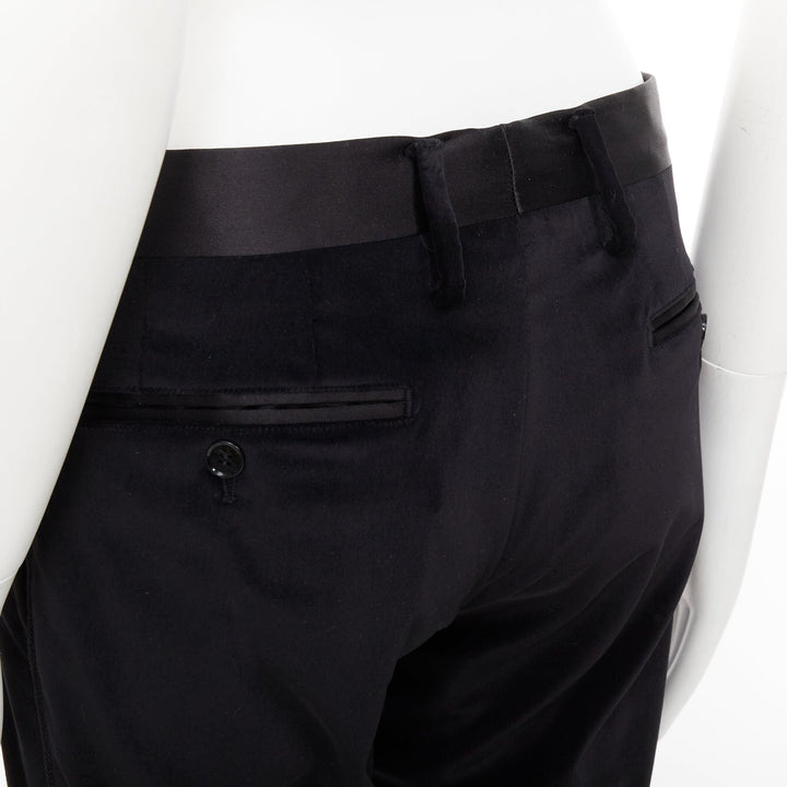 DOLCE GABBANA black cotton blend velvet satin trim tuxedo pants IT44 XS
