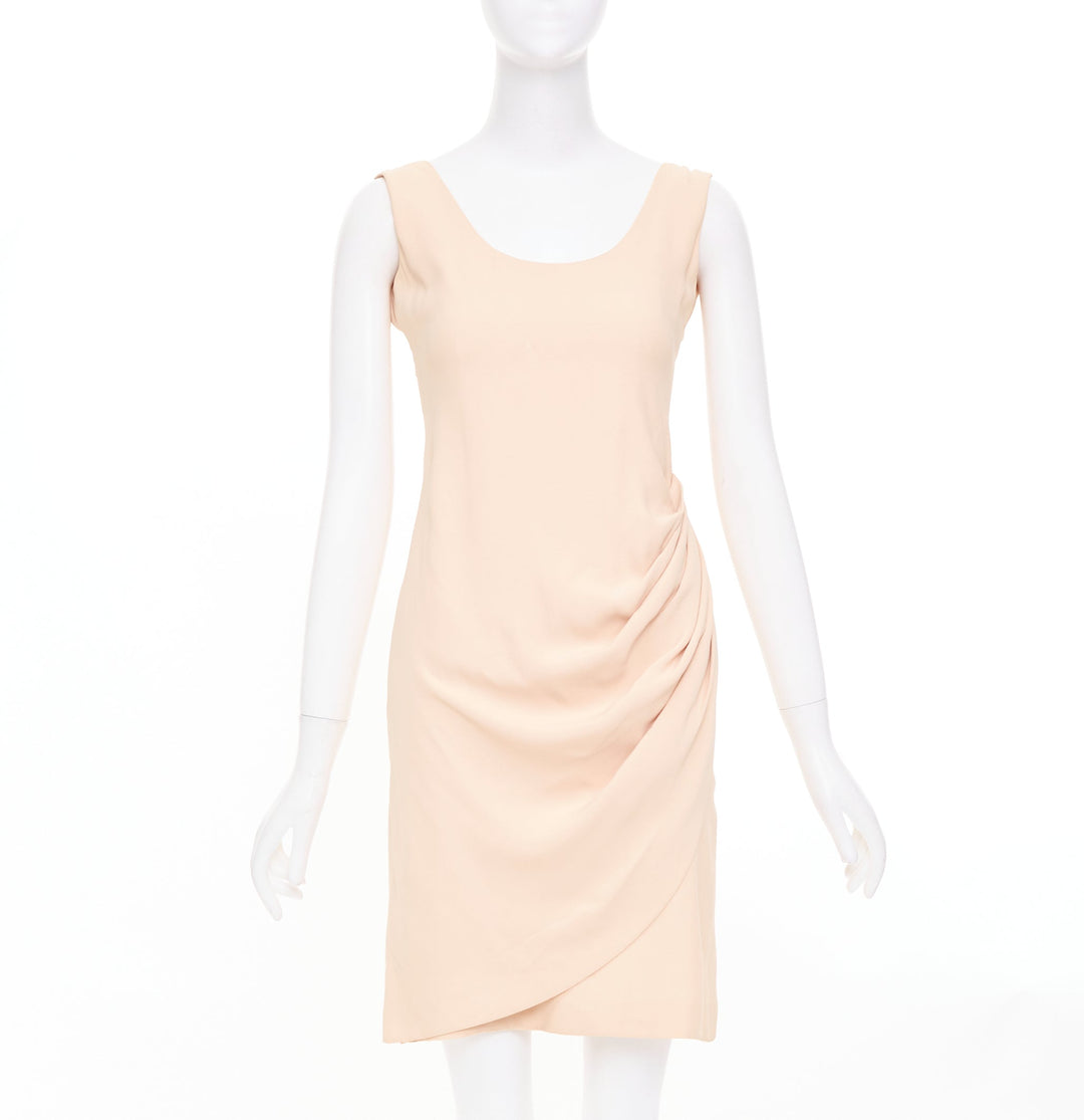 EMPORIO ARMANI nude silk blend wide strap side drape asymmetric dress IT38 XS