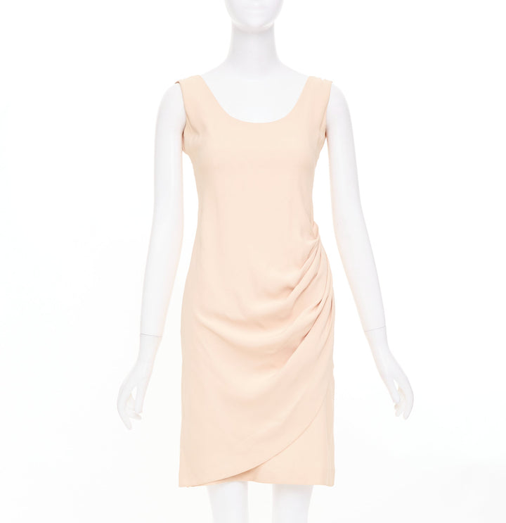 EMPORIO ARMANI nude silk blend wide strap side drape asymmetric dress IT38 XS
