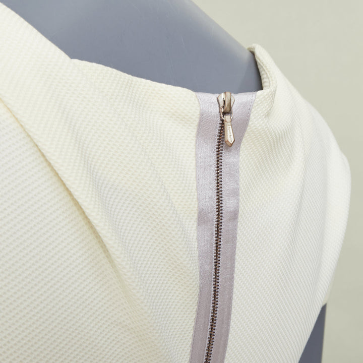 VICTORIA BECKHAM 2010 N91 cream origami fold grey belted cotton dress UK6 XS