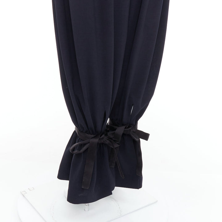 LOEWE Runway Rushed navy black ruffle peplum cuffed ballon pants FR36 S