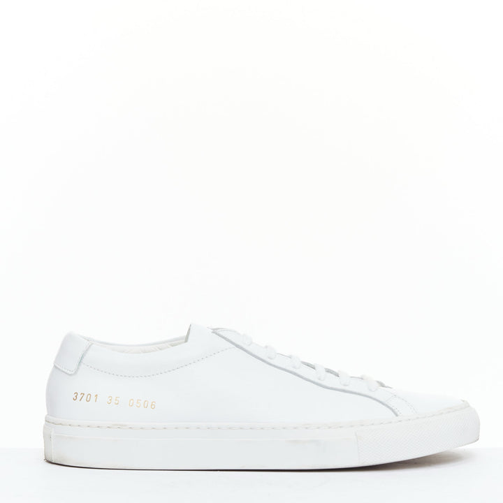 COMMON PROJECT WOMAN white leather gold text sneakers EU35