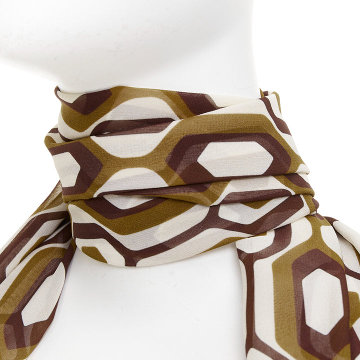 CELINE 2019 Hedi Slimane 100% silk olive brown retro 70s honeycomb scarf
