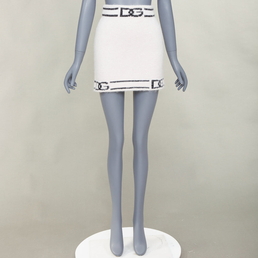 DOLCE GABBANA 2022 DG Knitted Skirt white alpaca cashmere logo skirt IT38 XXS