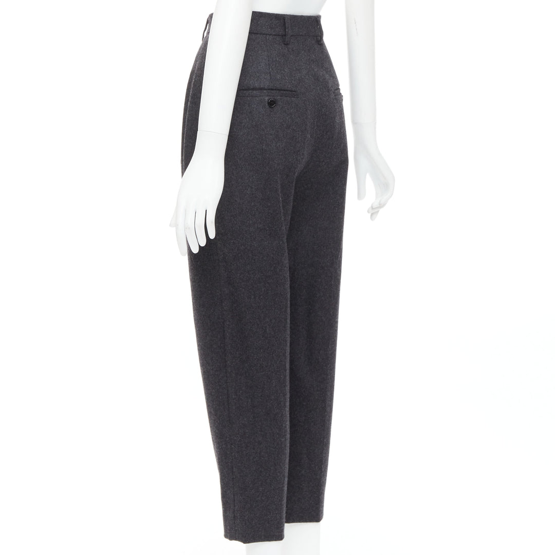 CELINE grey 100% wool cotton lined double pleated front tapered pants FR34 XS
