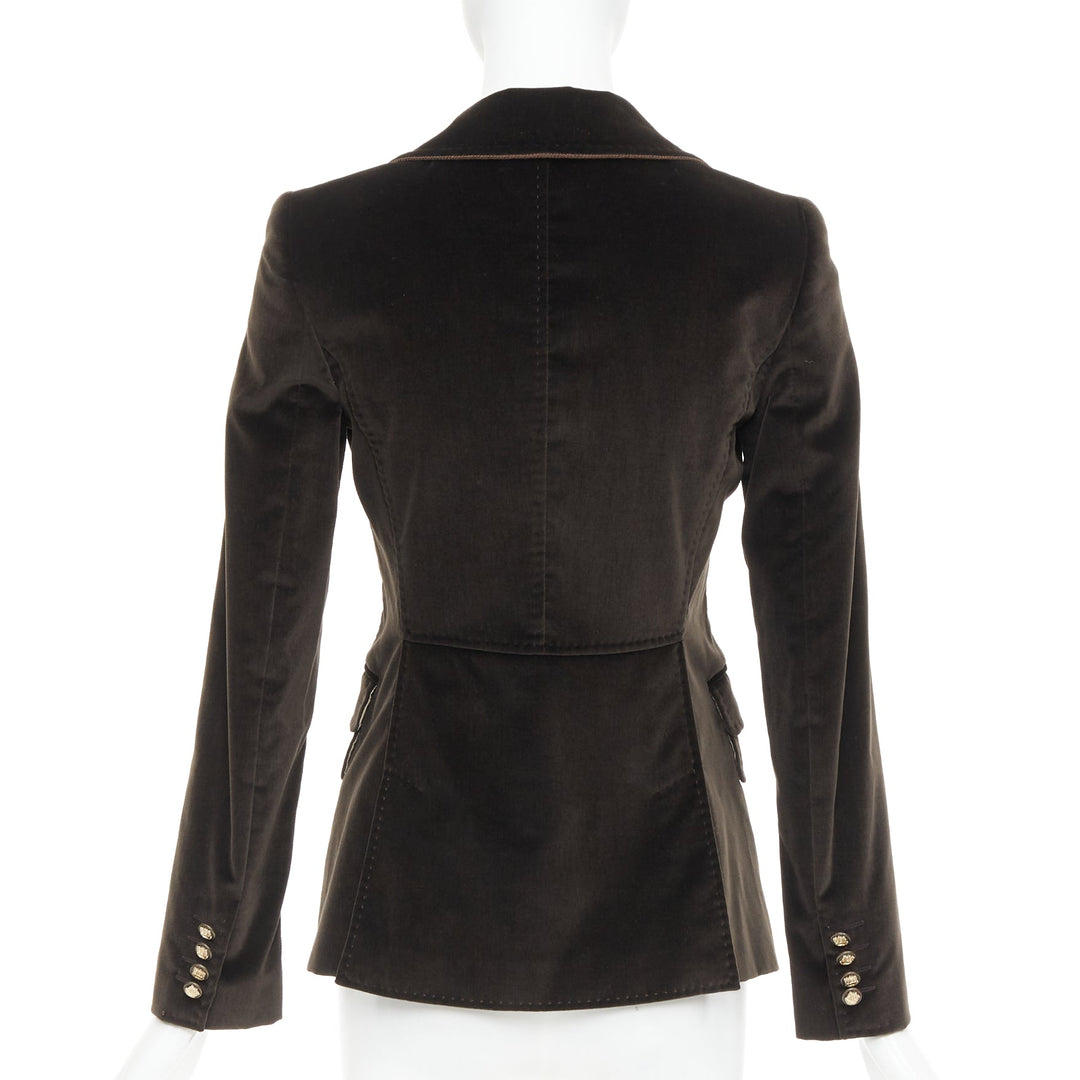DOLCE GABBANA dark brown velvet rope pip peak lapel Le Smoking blazer IT38 XS
