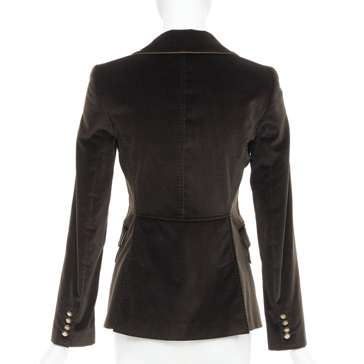DOLCE GABBANA dark brown velvet rope pip peak lapel Le Smoking blazer IT38 XS