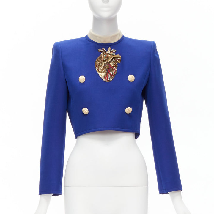 GUCCI Alessandro Michele 2018 blue Anatomical Heart applique cropped top IT38 M