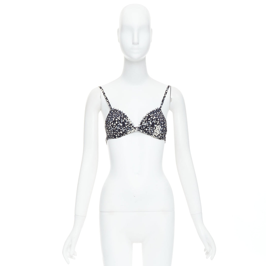 CHANEL 02A black grey CC logo faux pearl embellished padded bra