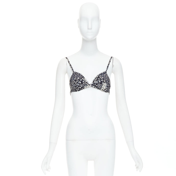CHANEL 02A black grey CC logo faux pearl embellished padded bra