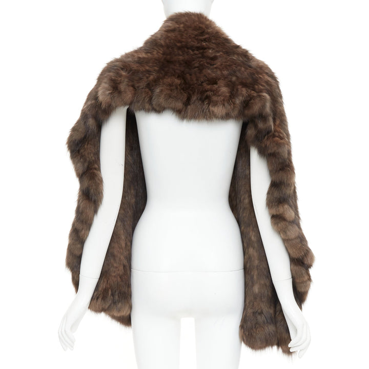 Brown genuine fur patchwork large shawl stole scarf