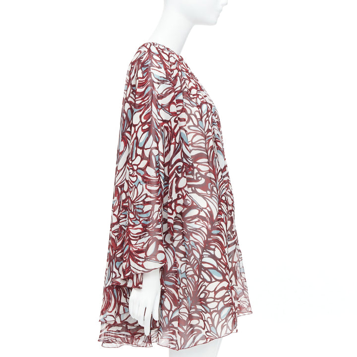 GIAMBATTISTA VALLI GIAMBA burgundy abstract print cape dress IT38 XXS