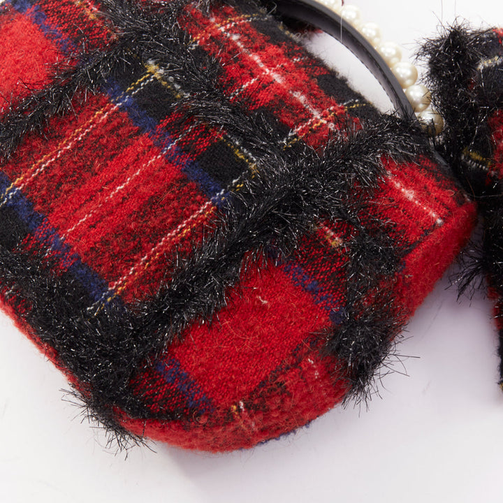 SIMONE ROCHA 2018 Tartan Sling Bag Mini plaid metallic pearl shoulder bag