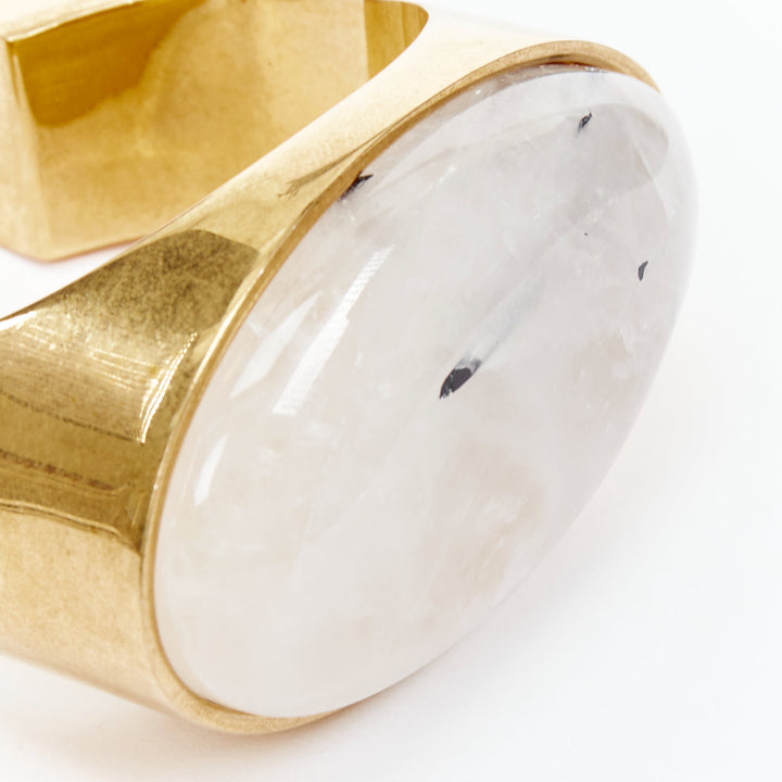 SAINT LAURENT Pierre oversized geometric marble stone gold bangle