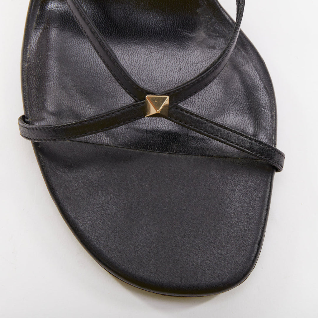 VALENTINO Rockstud black leather gold simple studs strappy sandals EU39
