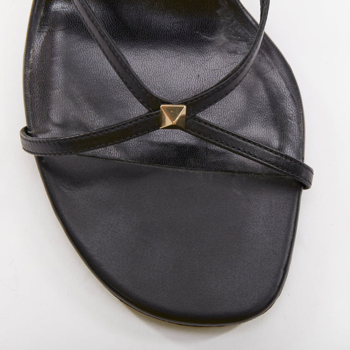 VALENTINO Rockstud black leather gold simple studs strappy sandals EU39