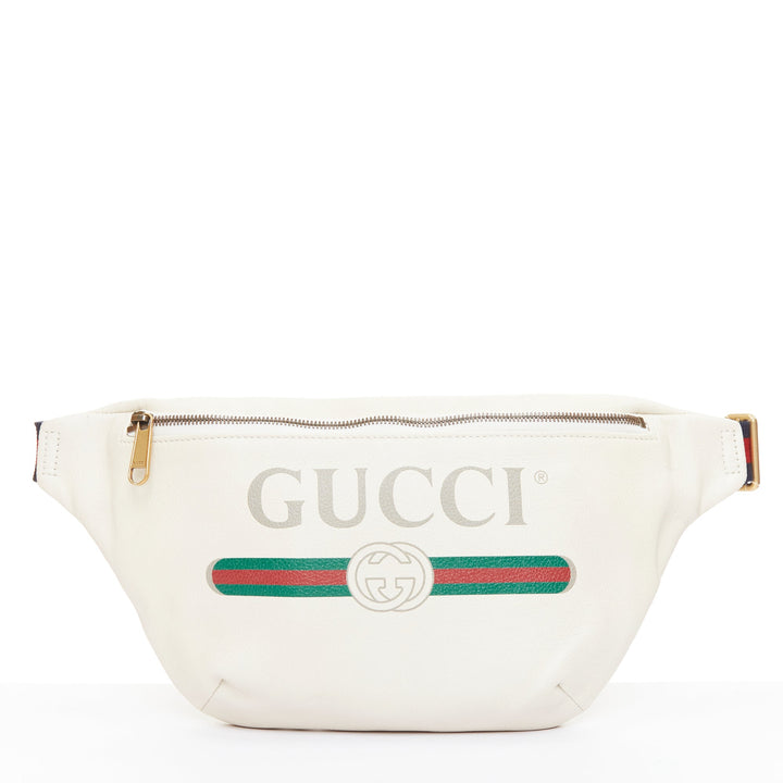 GUCCI Alessandro Michele off white vintage logo print leather crossbody belt bag