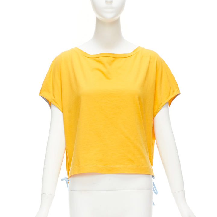 MARNI mango yellow cotton blue trim ruched sides cap sleeve t-shirt top IT38 XS