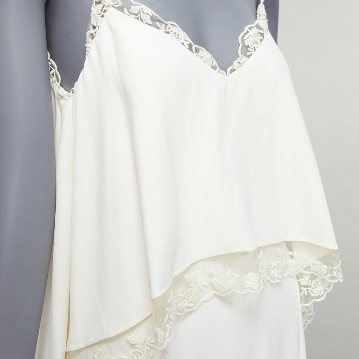 RIME ARODAKY Lavender white spaghetti strap lace trim layered long dress US0 XS