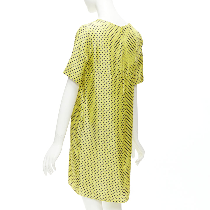 MARNI 100% silk yellow black polka dot asymmetric panels dress IT42 M