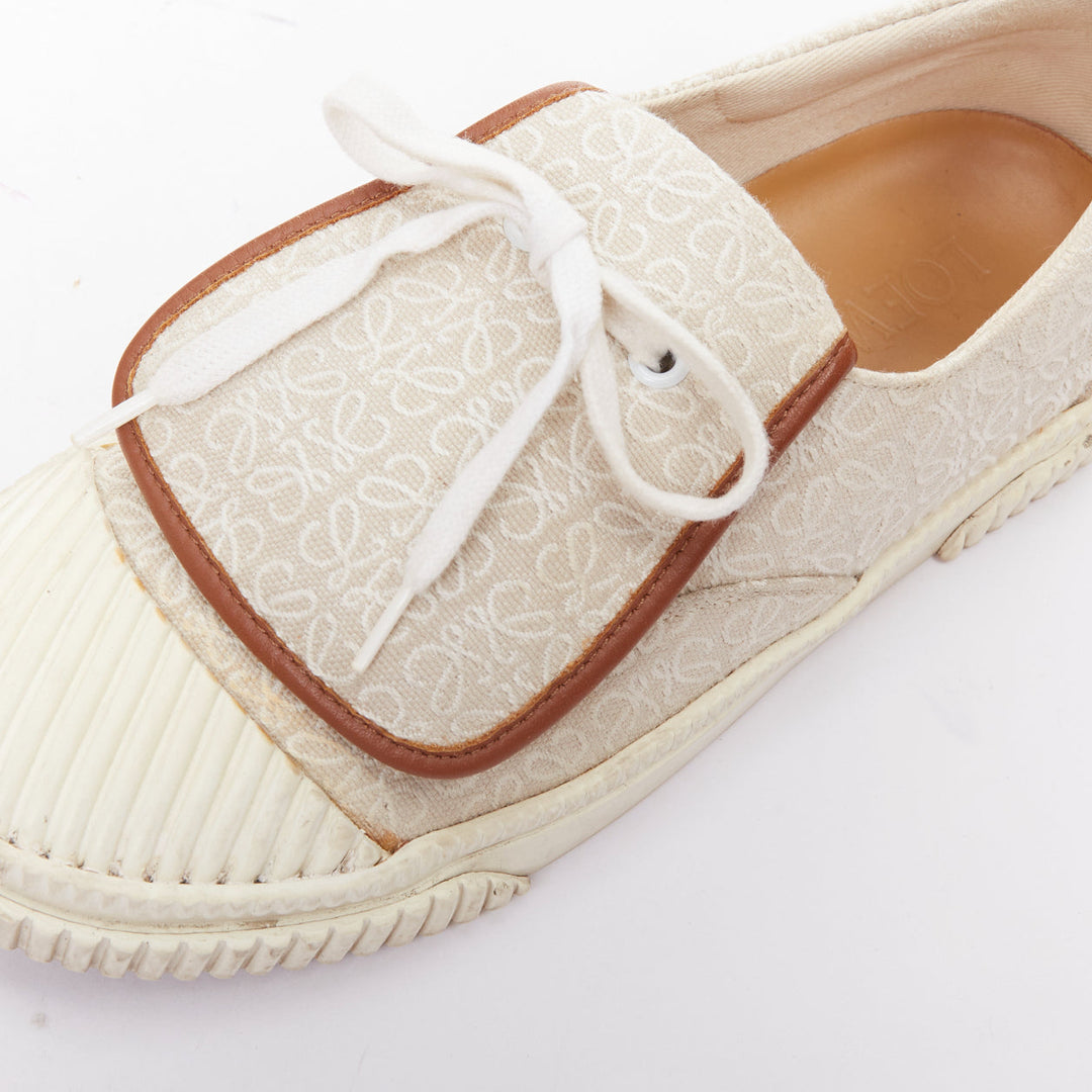 LOEWE Anagram Flap beige white jacquard leather trim sneakers EU37