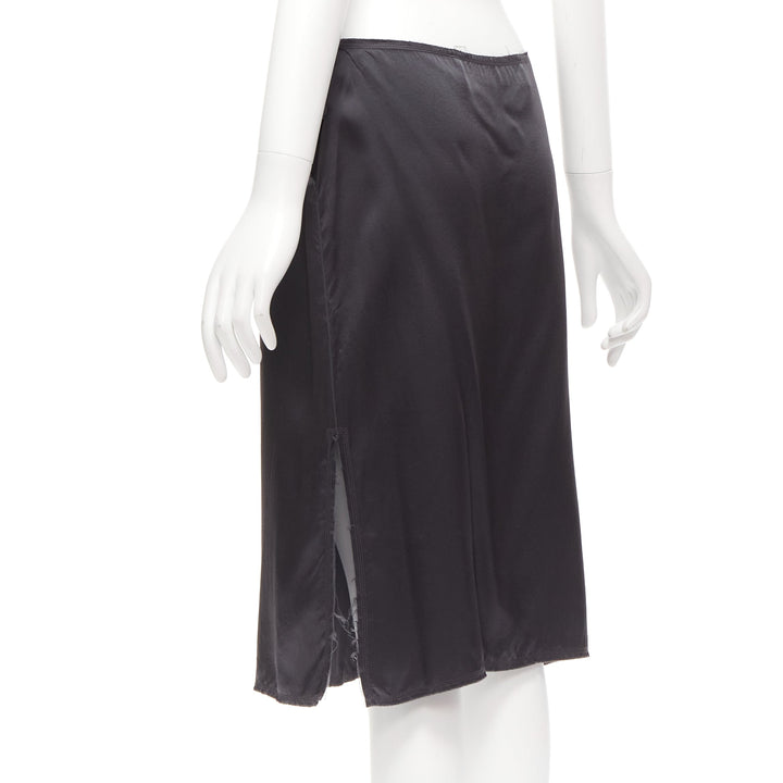 LANVIN 2004 100% silk grey raw edge fabric button low waist midi skirt  FR38 M