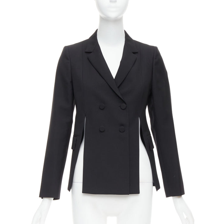 PORTS 1961 black wool silk slit front shoulder padded blazer IT40 S