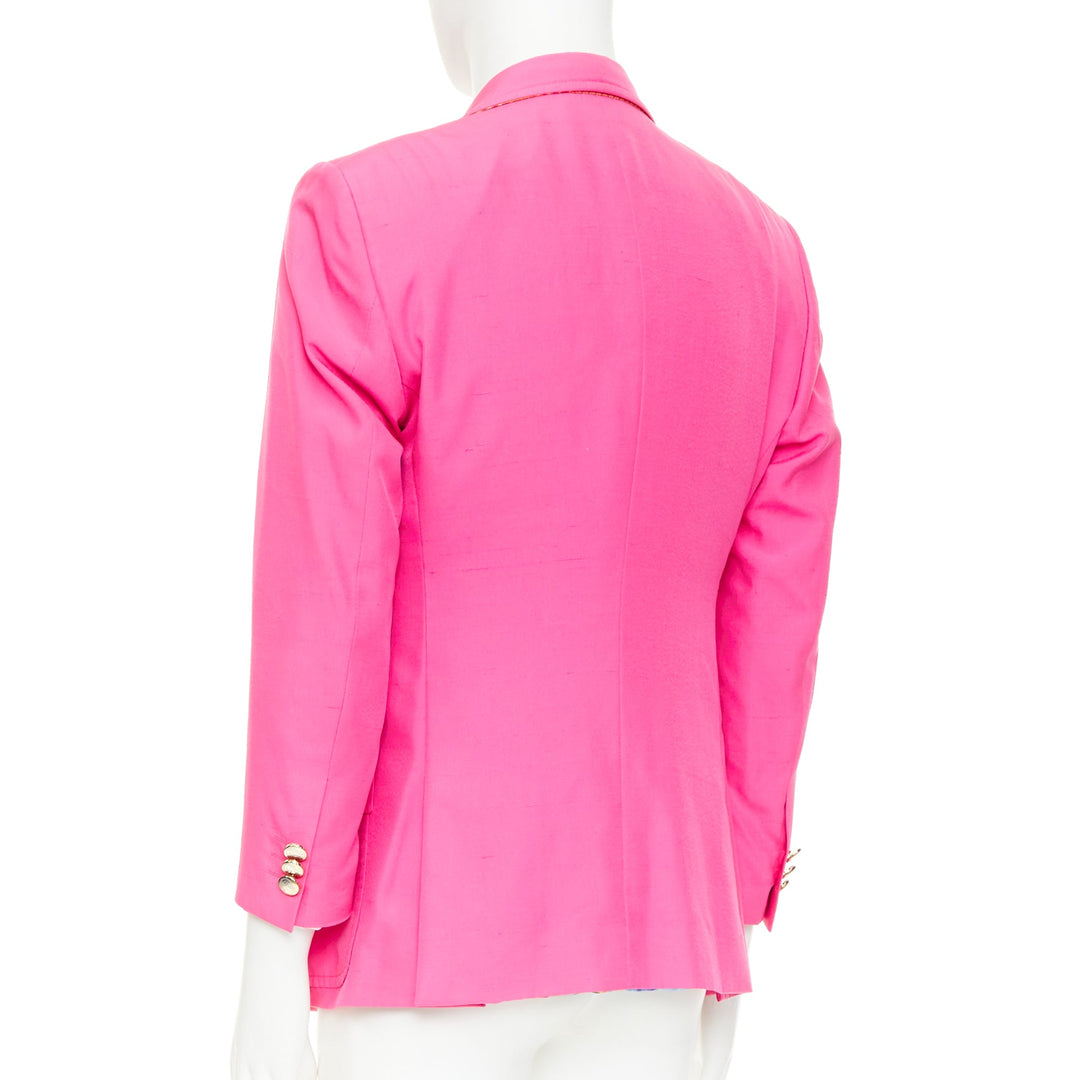 ETRO 100% silk magenta pink  pocket flap single breasted blazer IT54 2XL