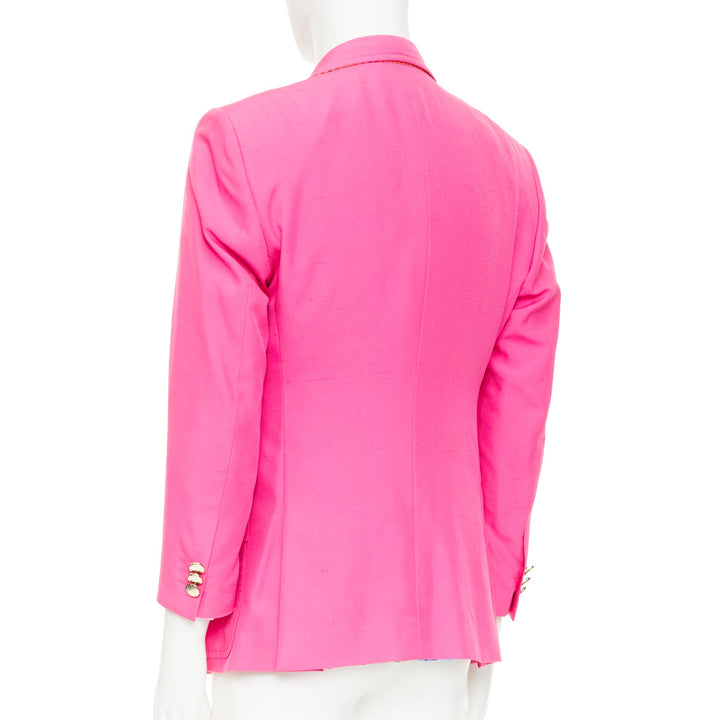 ETRO 100% silk magenta pink  pocket flap single breasted blazer IT54 2XL