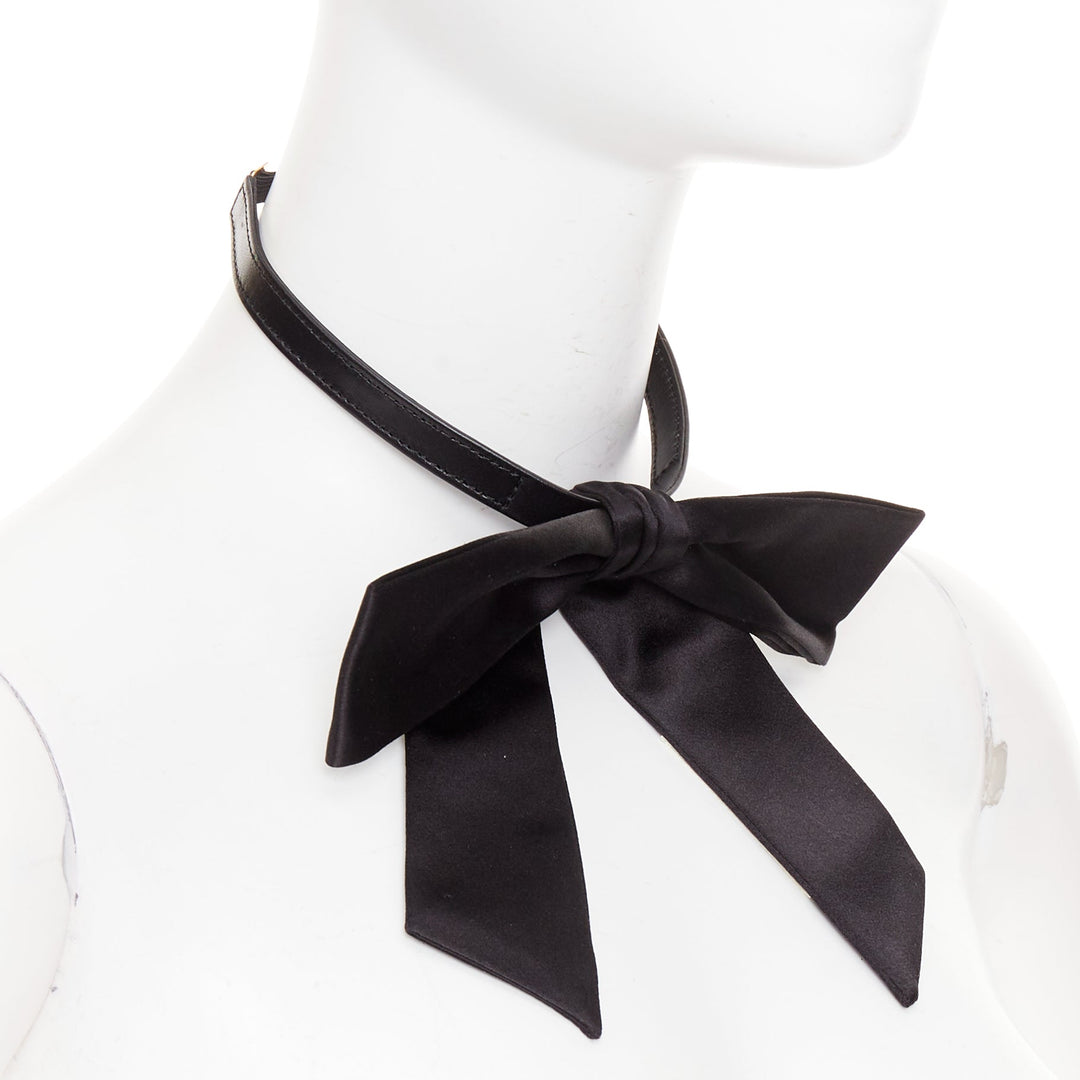 SAINT LAURENT 2013 Runway Lavalliere Bow Choker black silk satin necklace