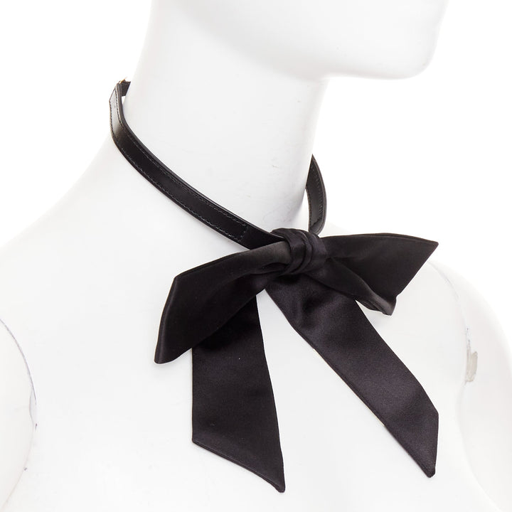 SAINT LAURENT 2013 Runway Lavalliere Bow Choker black silk satin necklace
