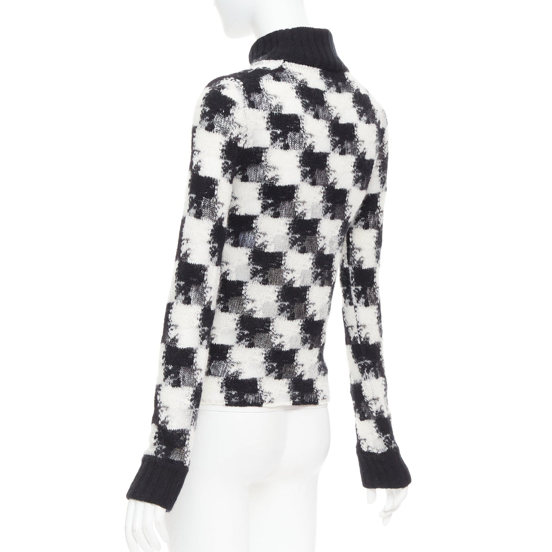 DIOR ChecknDior black white cashmere check sheer turtleneck sweater FR34 XS
