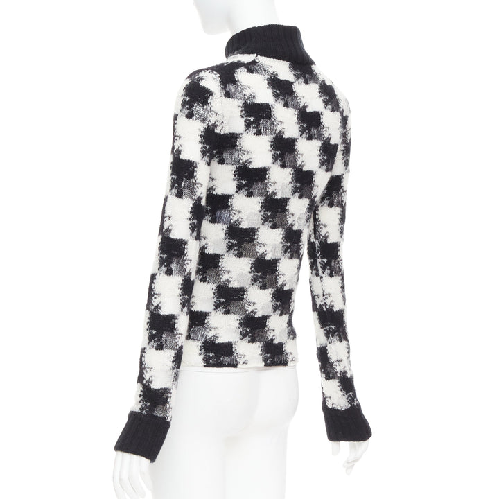 DIOR ChecknDior black white cashmere check sheer turtleneck sweater FR34 XS
