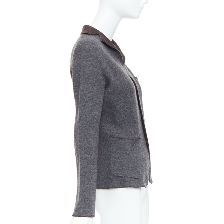 45R grey brown double faced wool pocketed cropped blazer US2 S