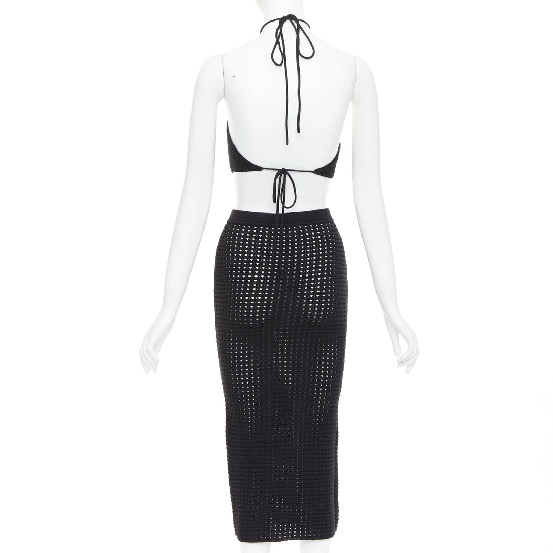 REFORMATION Circa black organically cotton open knit halter top skirt set XS
