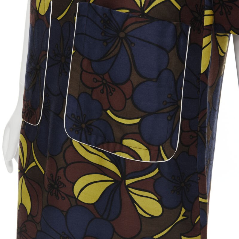 MARNI floral print wool silk crepe patch pocket boxy A-line dress IT38 XS