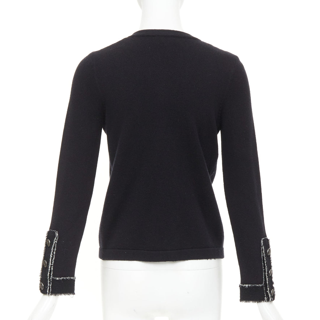 CHANEL 2011 cashmere black cashmere raw edge frayed 4 pocket cardigan FR36 S