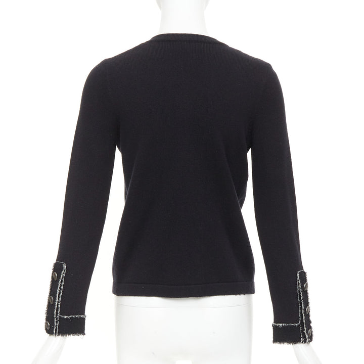CHANEL 2011 cashmere black cashmere raw edge frayed 4 pocket cardigan FR36 S