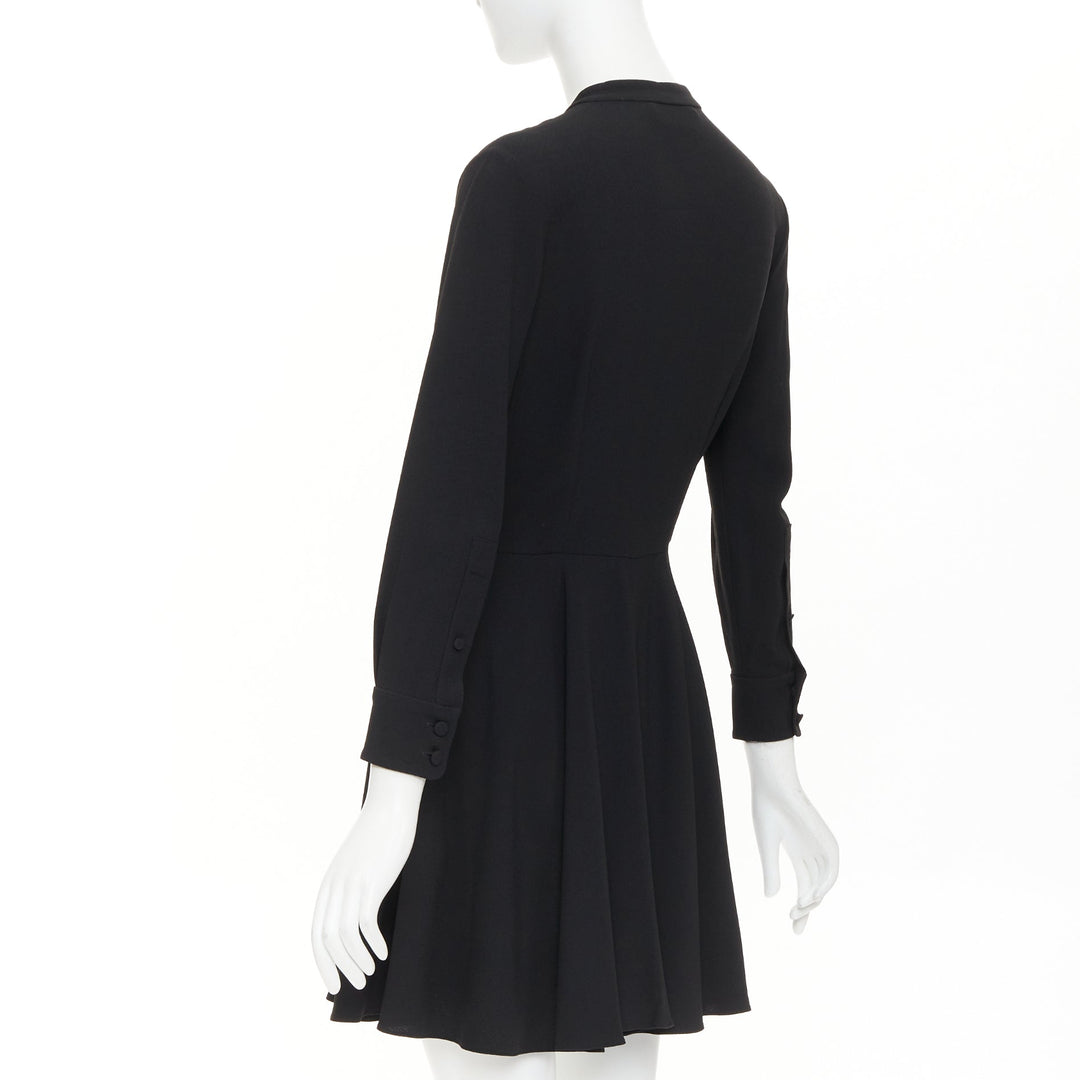 SAINT LAURENT 2013 pussy bow long sleeve flared button placket mini dress FR36 S