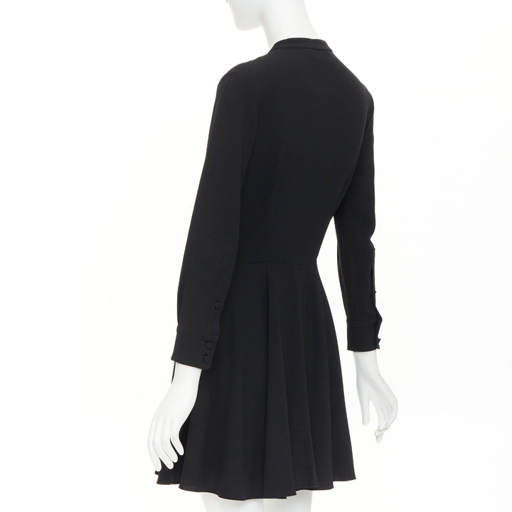 SAINT LAURENT 2013 pussy bow long sleeve flared button placket mini dress FR36 S