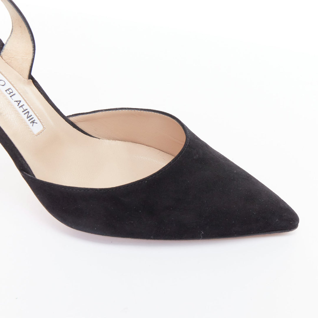 MANOLO BLAHNIK Carolyne 90 black suede slingback pumps EU39