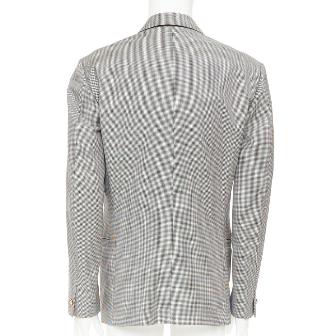 VERSACE grey wool micro houndstooth gold Medusa double breasted blazer EU50 L
