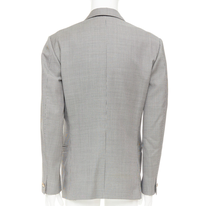 VERSACE grey wool micro houndstooth gold Medusa double breasted blazer EU50 L