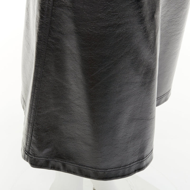 TIBI 2019 glossy black crinkled patent faux leather A-line midi skirt US0 XS