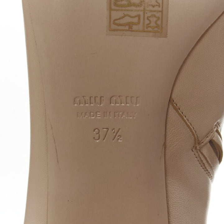 MIU MIU nude leather large rhinestone crystal heel ankle boots EU37.5