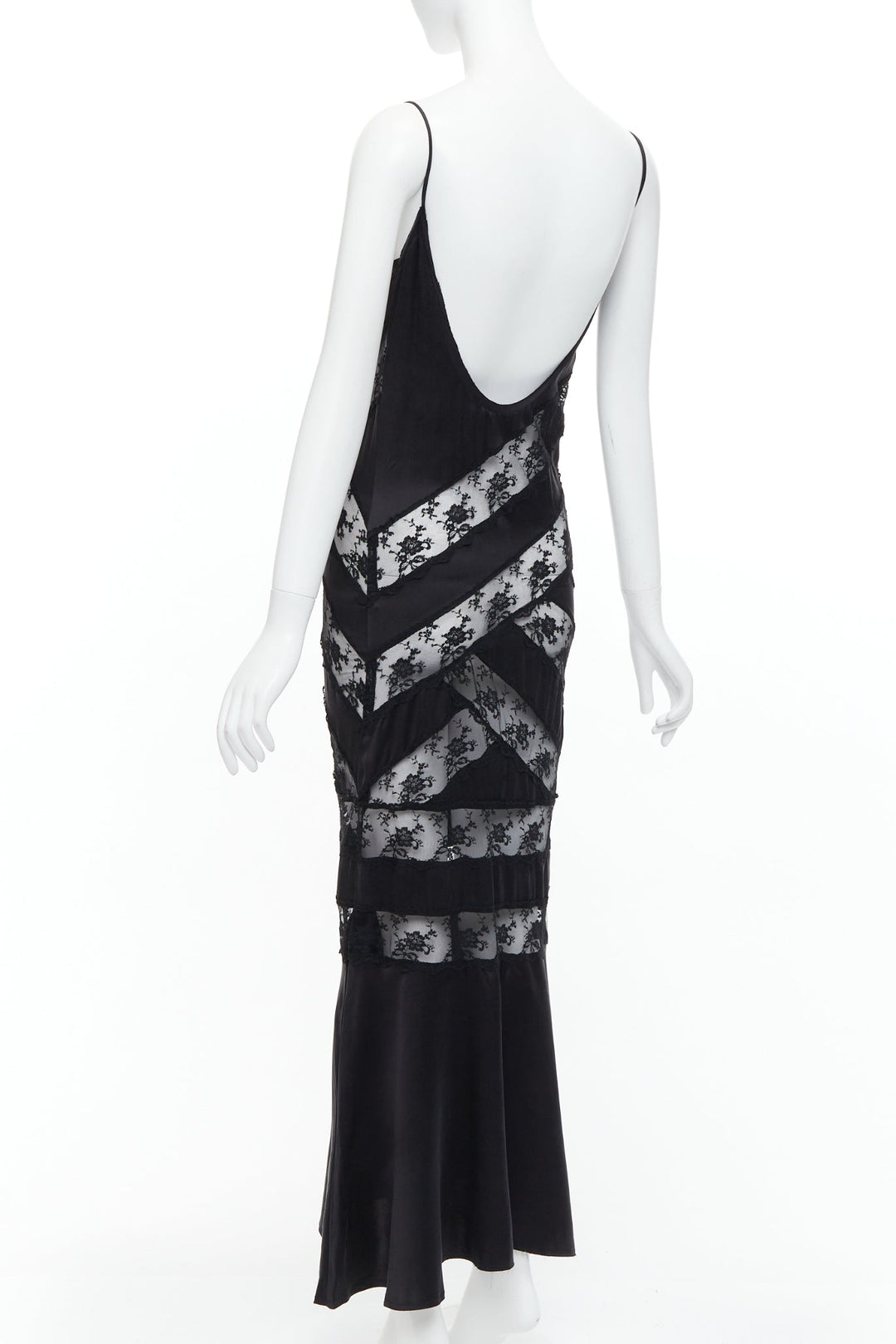 SIR THE LABEL Aries 100% silk black sheer lace panel diagonal slip dress US0 XS